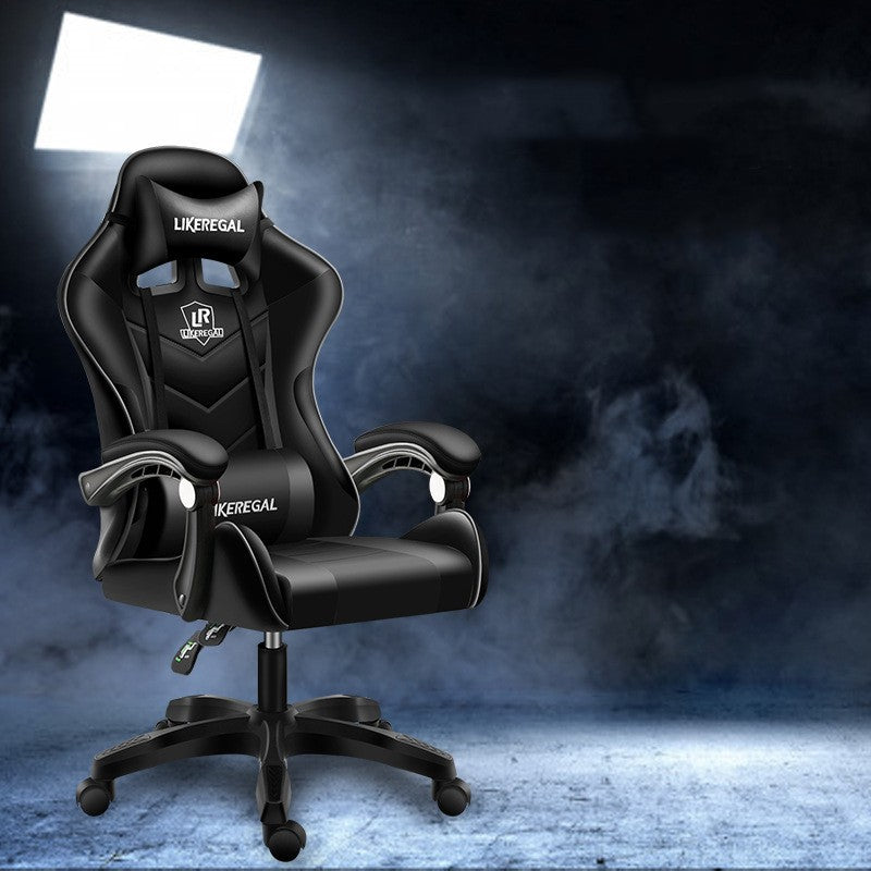 Modern office gaming chair with black leather design and adjustable features for comfort.