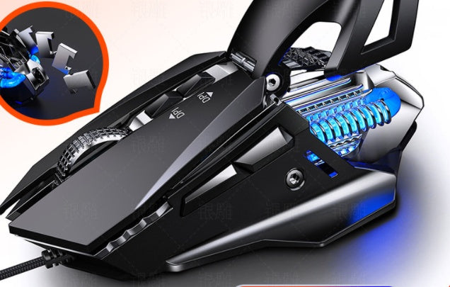 Eagle G10 gaming mouse showcasing a sleek design with blue LED lighting and enhanced ergonomics for gamers.